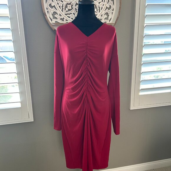 Narciso Rodriguez for Design Nation Dress Women’s Ruched Red Midi Sheath SZXL - Picture 2 of 9